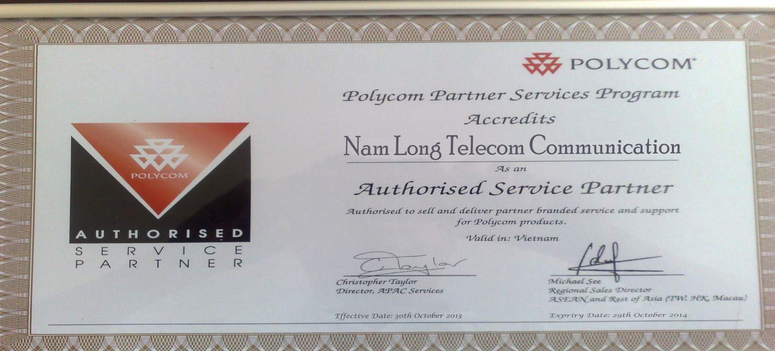 Năm 2013 Nam Long được chứng nhận Authorised Sevice Partner chính thức