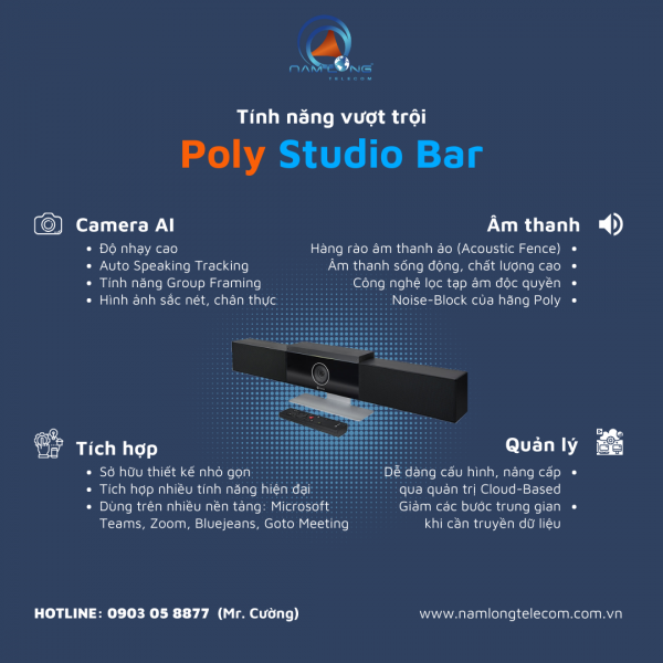 Thiết bị họp trực tuyến All-in-one Poly Studio Bar