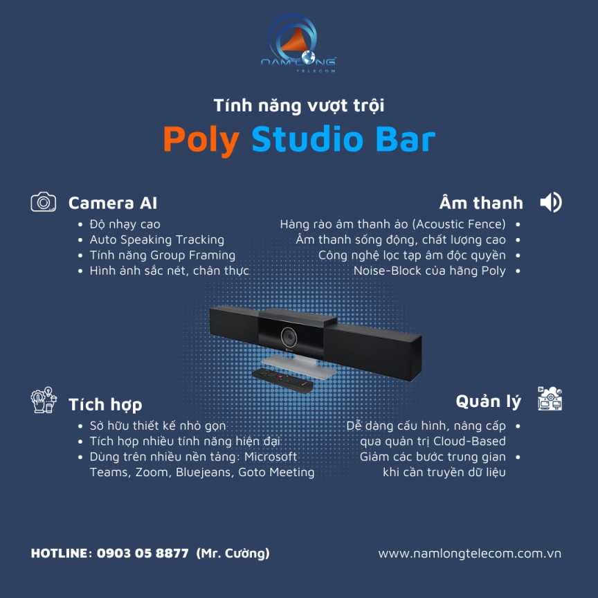 Tính năng vượt trội của Poly Polycom Studio Bar | Thiết bị họp trực tuyến All-in-one